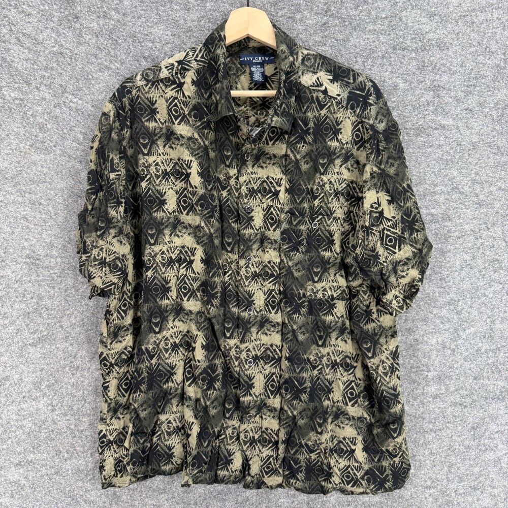 Ivy Crew Shirt Men XL Black Geometric Button Up Collared Short Sleeve Pockets